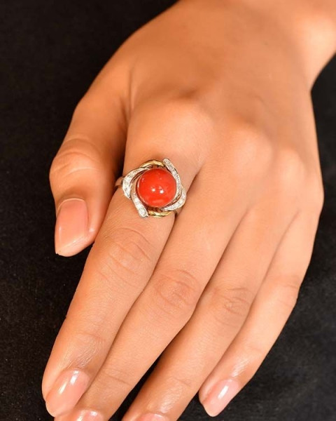 Coral Platinum Ring