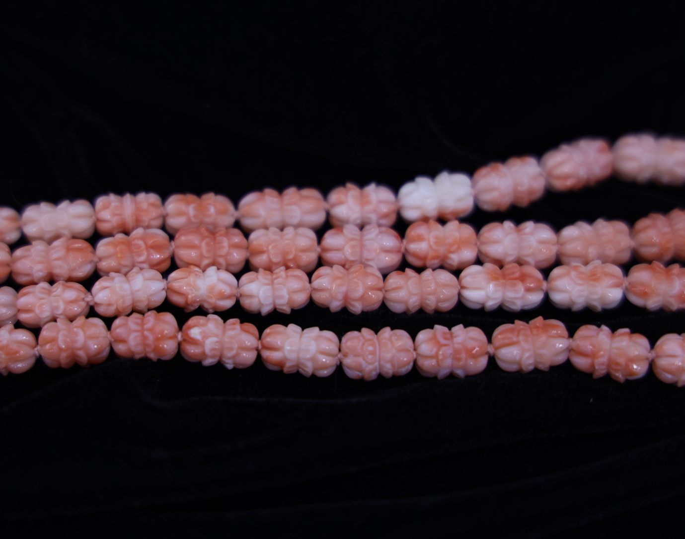 Pink Coral Lotus Carved Drum Shape