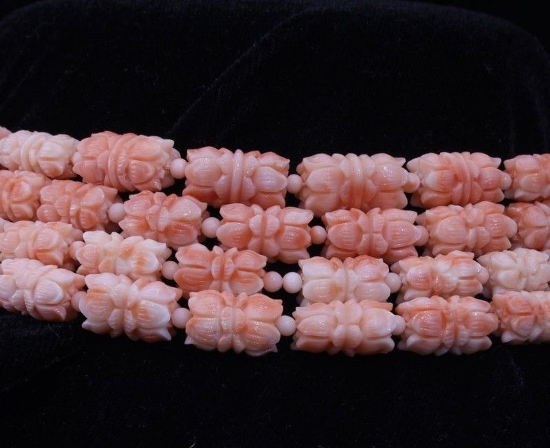 Coral Carved Drum Shape 