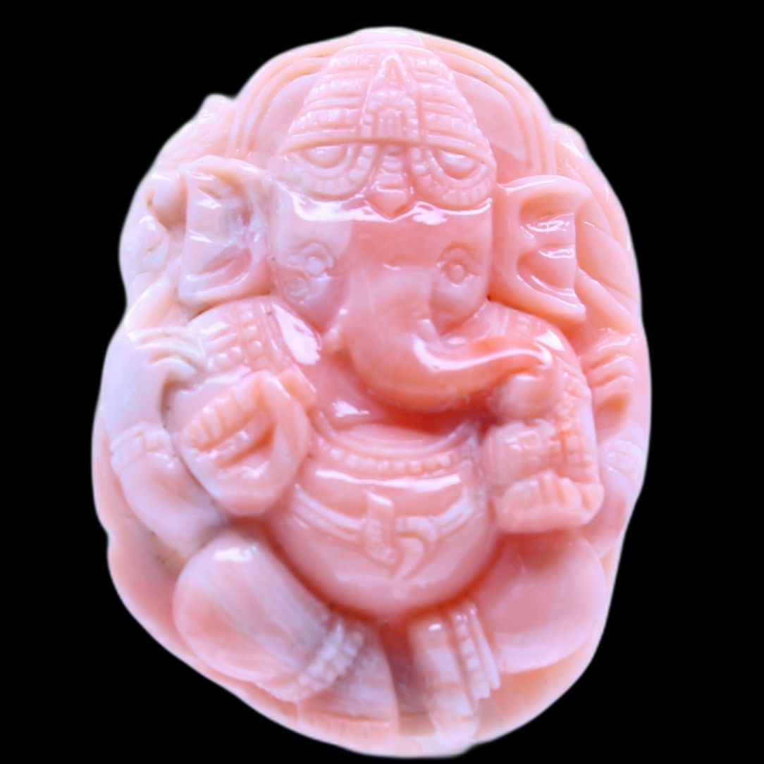 Pink Coral Ganesh Carving