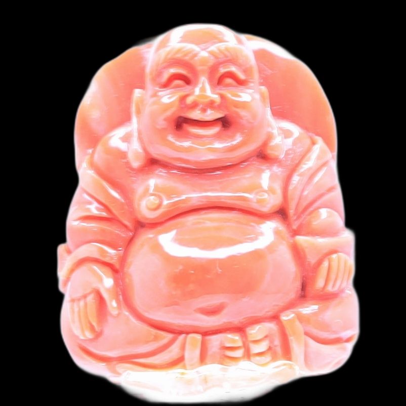 Coral Laughing Buddha Carving